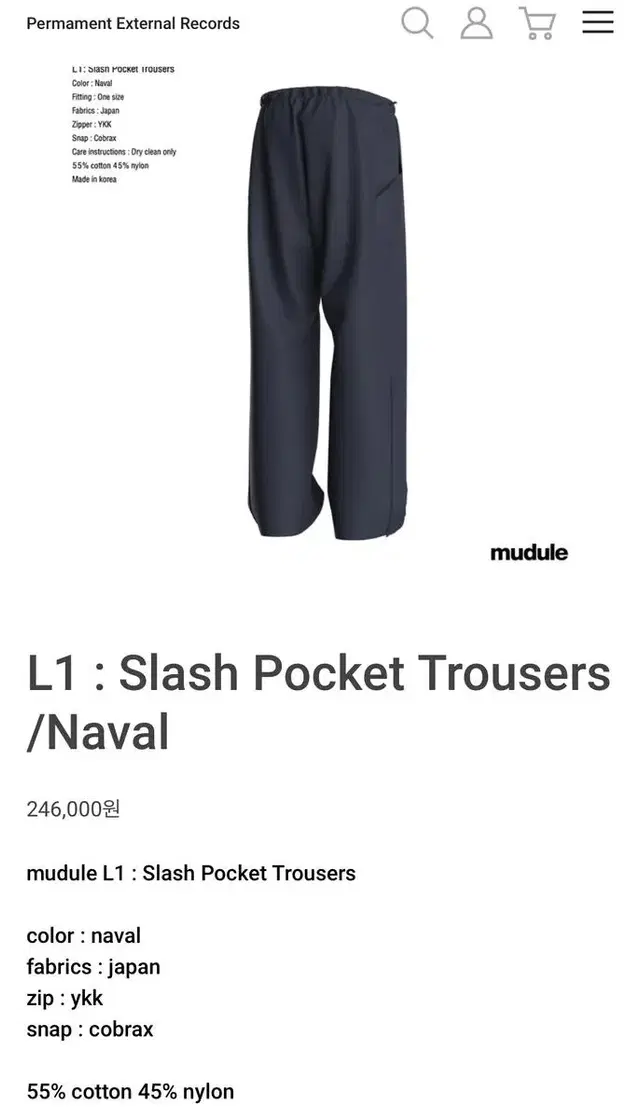 L1 : Slash Pocket Trousers /Naval