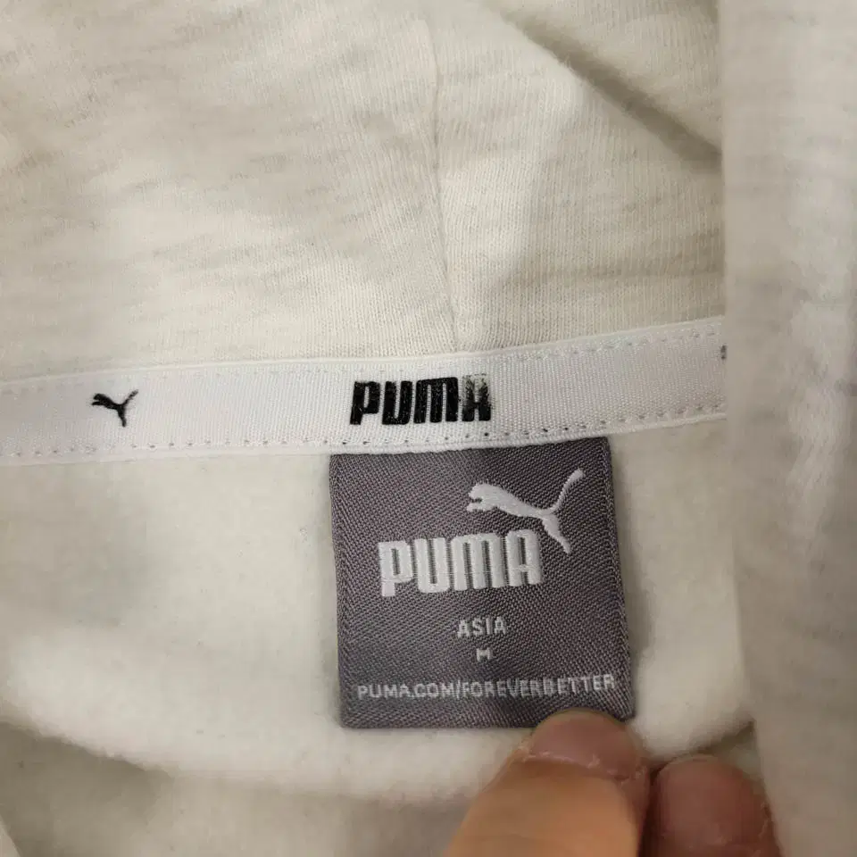 PUMA 퓨마 푸마 오트밀 크림 양각로고 코튼혼방 스웻 후드 티셔츠 WO