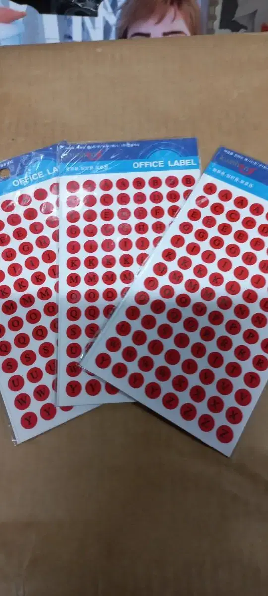 3-pack (6 stickers) of red alphabet circle stickers 500 won