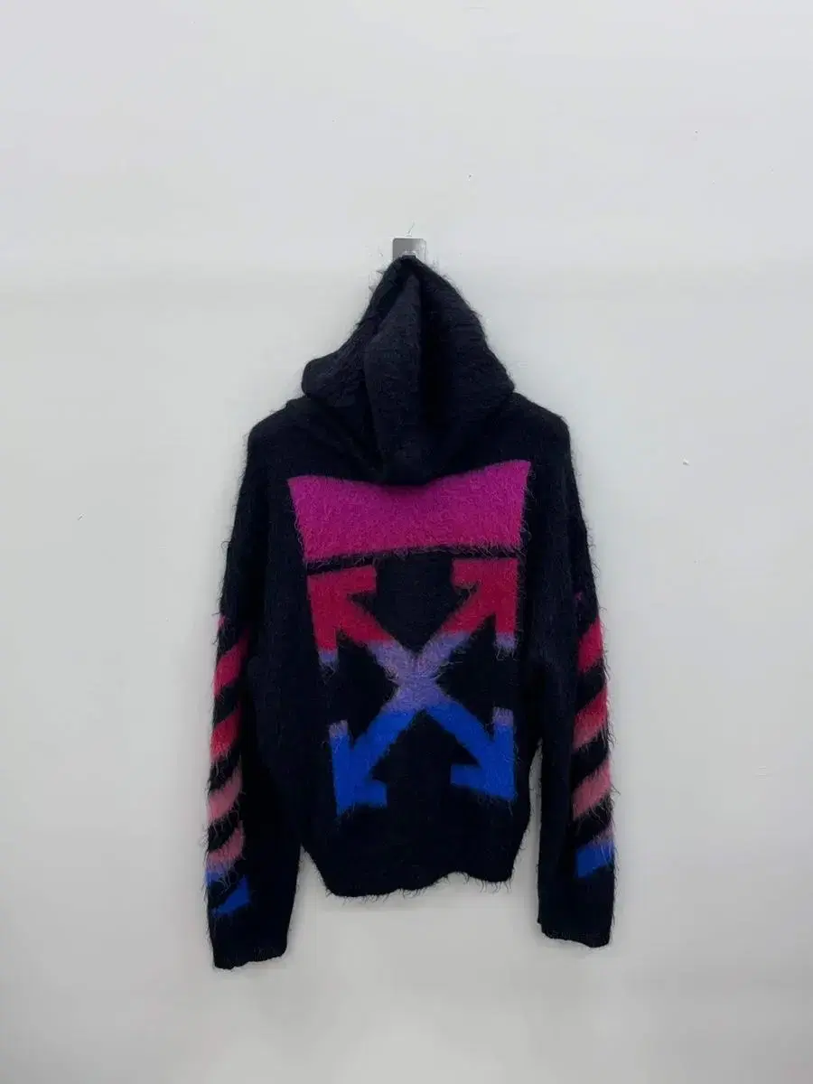 Off-white mohair knit hooded zip-up