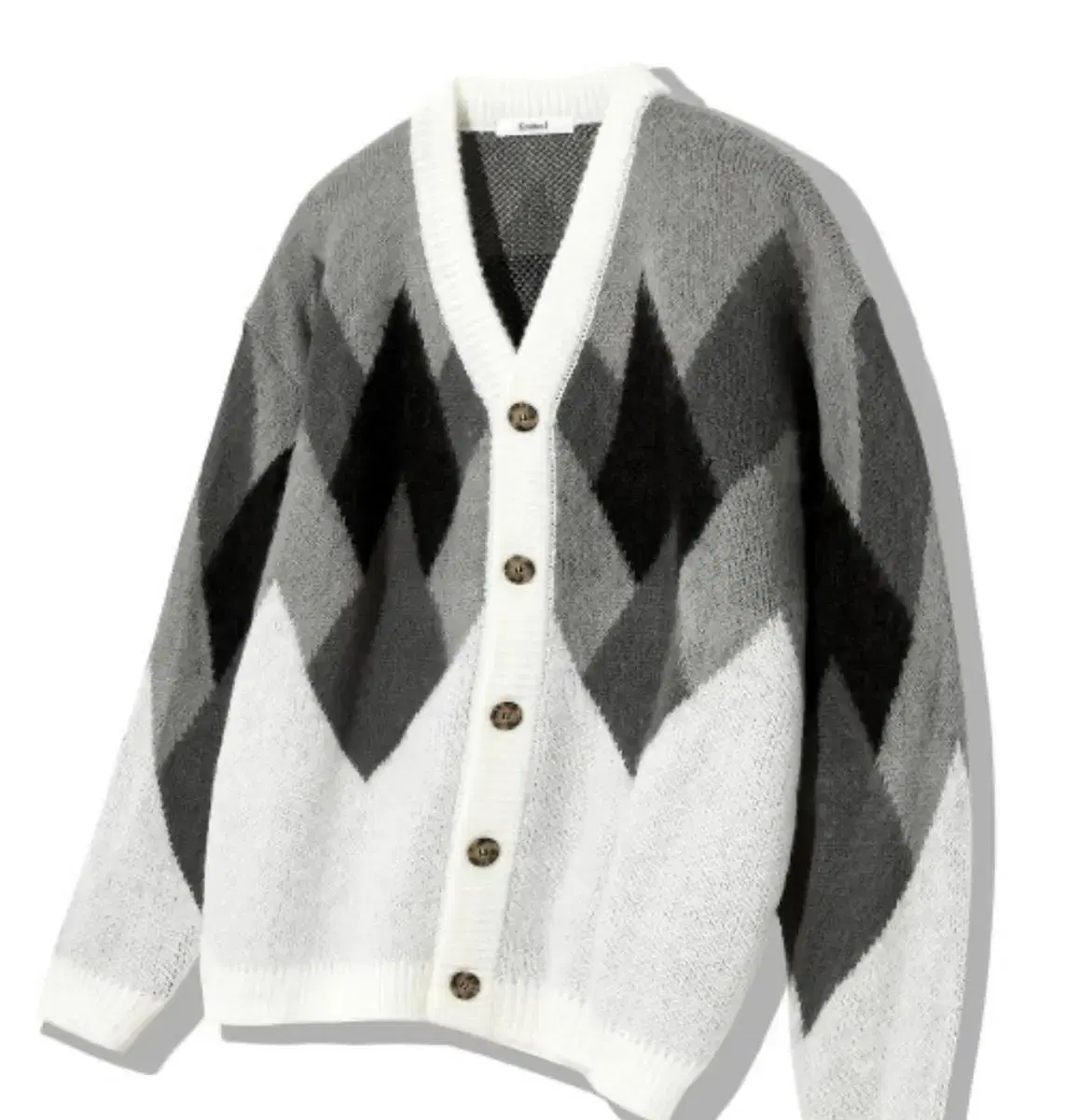 Knitted Bulky Brushed Argyle Cardigan BLACK