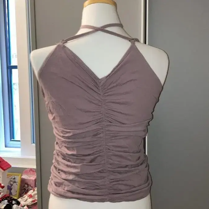 Strap Shirring Sleeveless Purple 배디 셔링탑