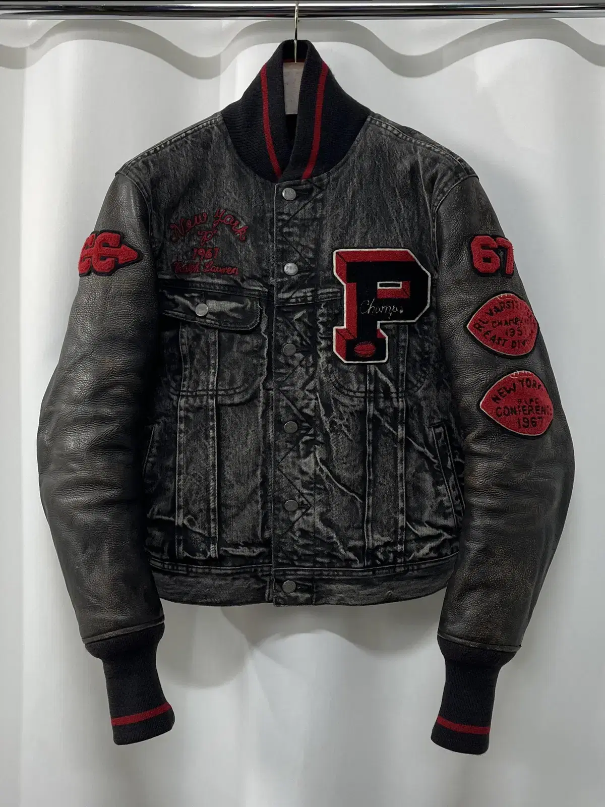 Polo Ralph Lauren Letterman Bulletproof Leather Varsity Stadium Jacket Double L RRL