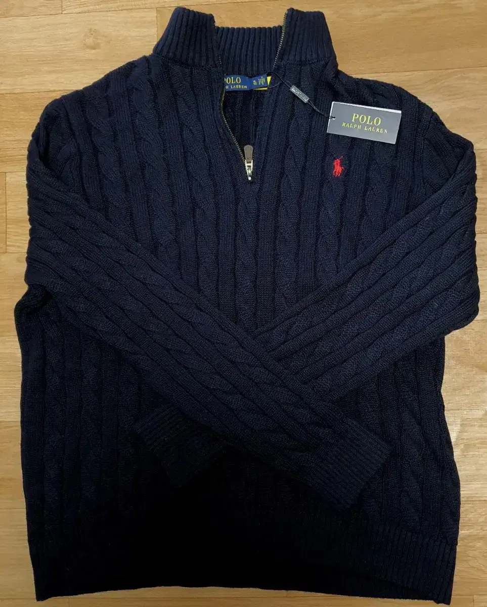 Polo cable knit cotton quarter-zip sweater navy XL for sale.