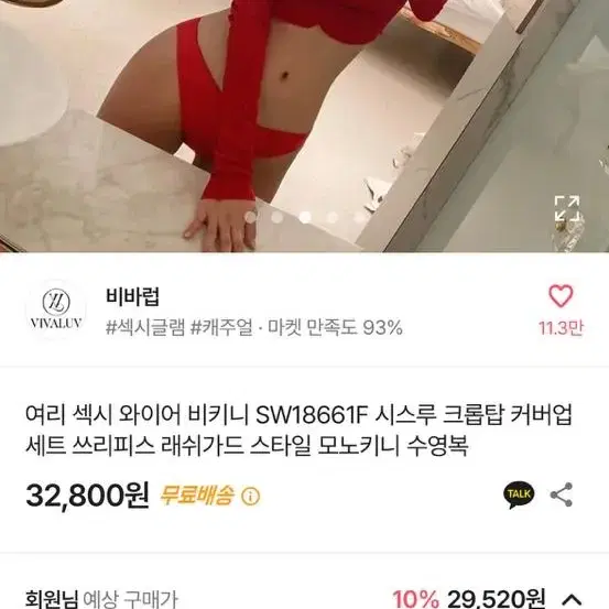 섹시 시스루 레드 비키니