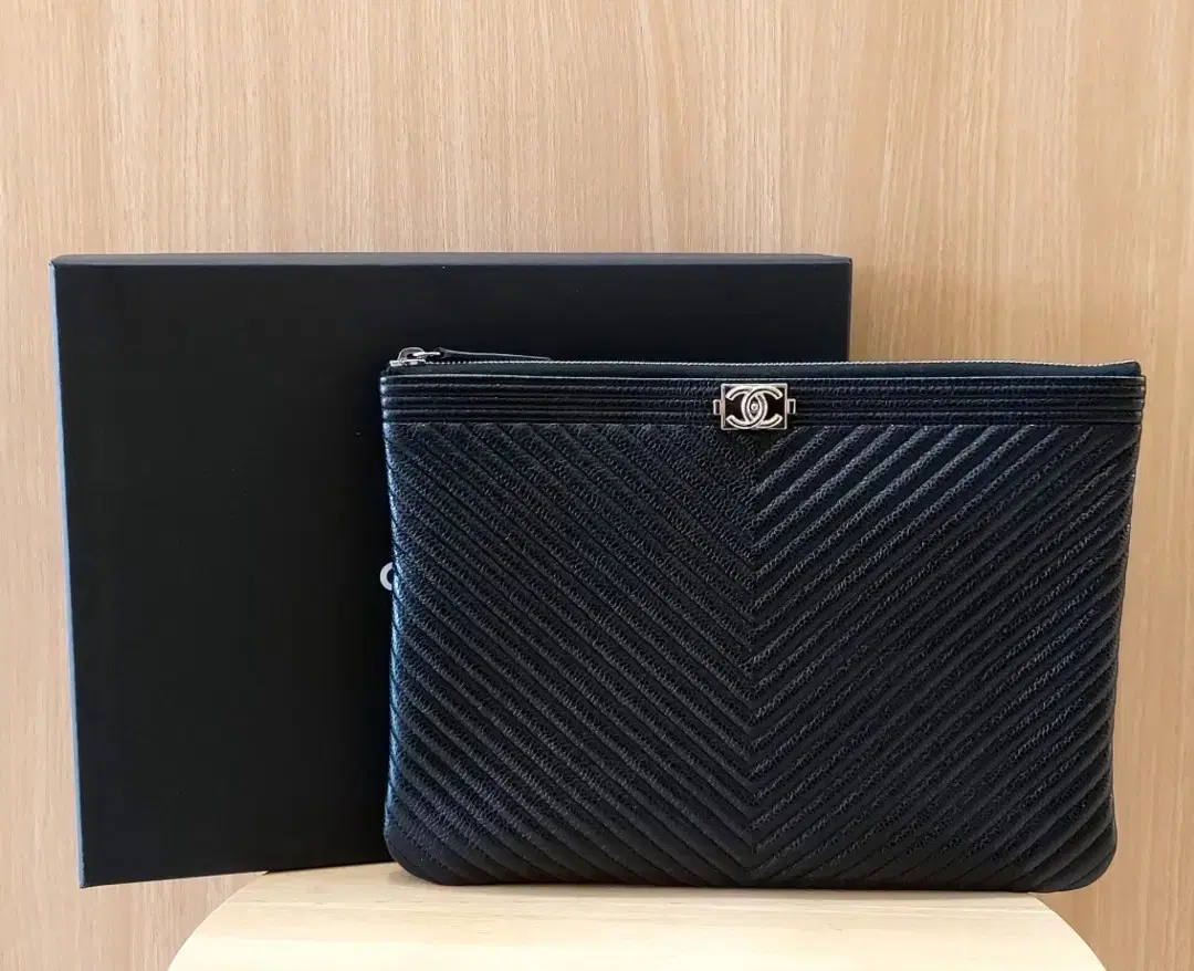 Chanel Boy Chevron Caviar Clutch in New Medium Silver