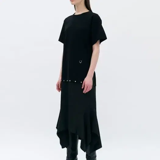 YUNSE T-Shirt Draped Dress (Black)