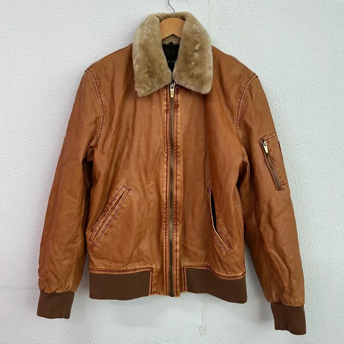 [L] Zara Man Bomber Pilot G-1 Leather Jacket M187