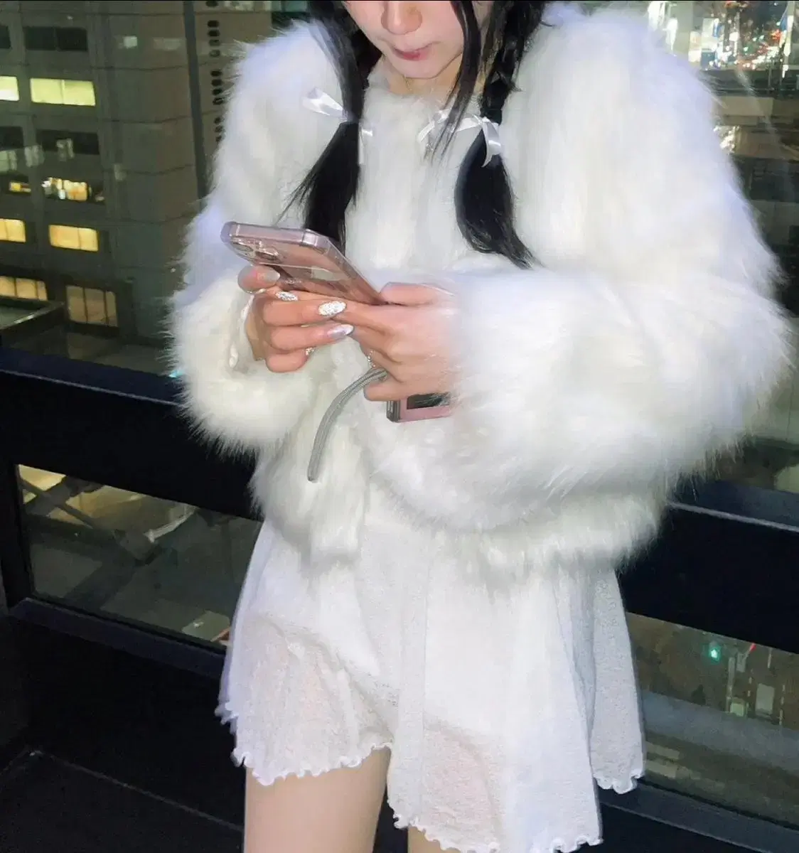 Angora fur jacket in winter