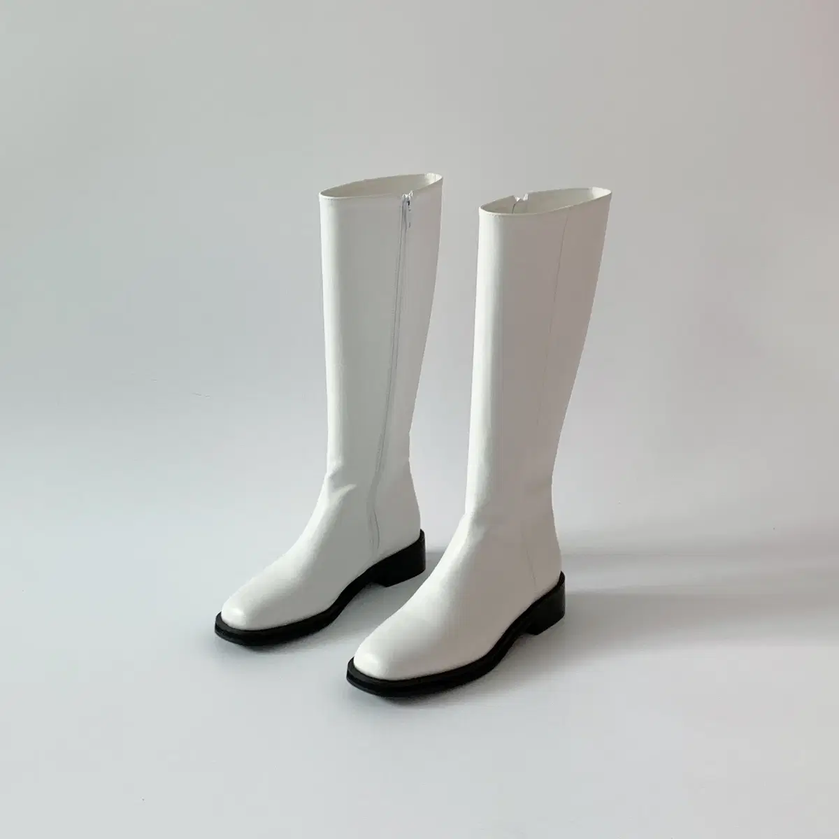 @Sale 9379 Slim Semi Angled 4cm Simple Long Boots - White 230~245