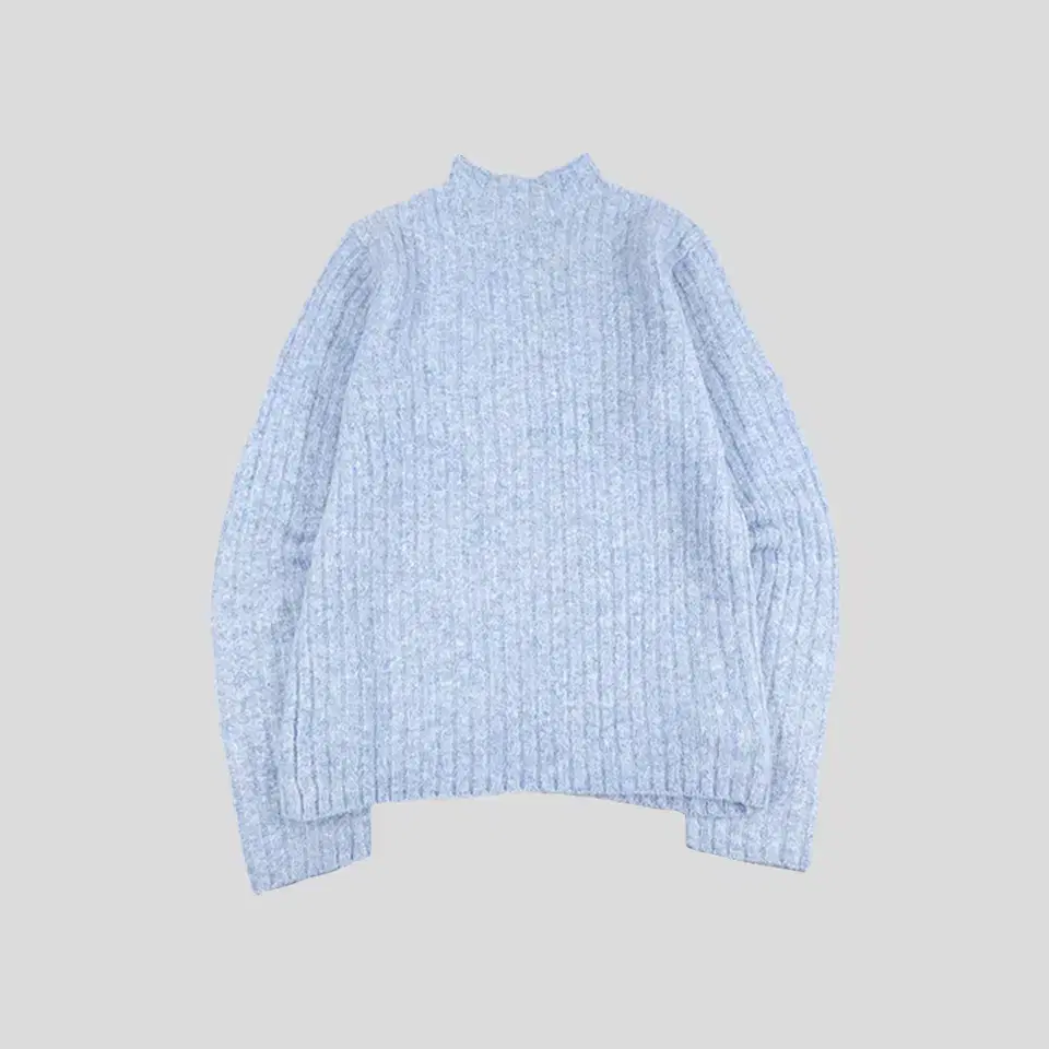 Uniqlo Sky Blue Light Blue Ribbed Wool Blend Simple Minimalist Mock Neck Knit WOMA