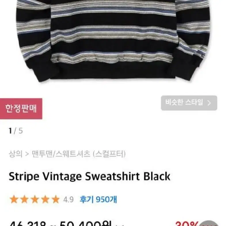 스컬프터 Stripe Vintage Sweatshirt Black L