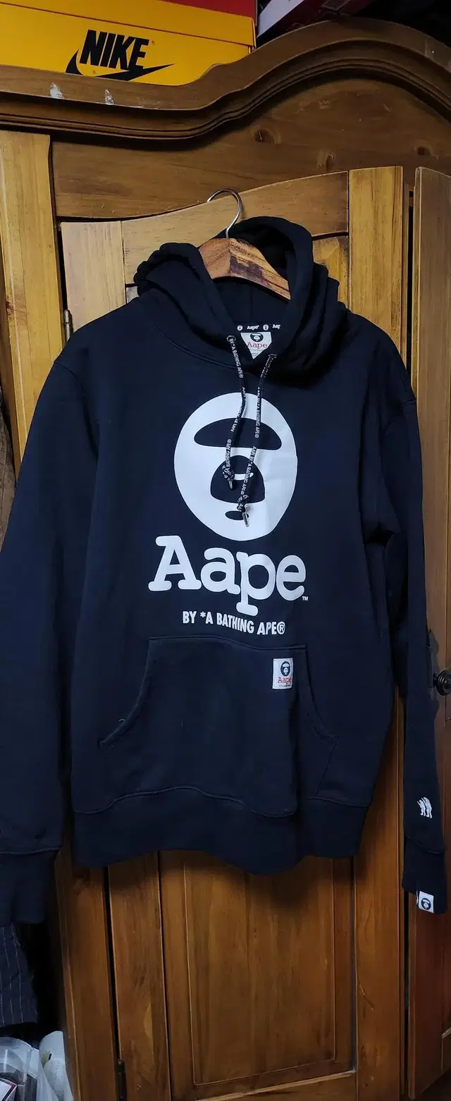 [XL] AAPE 에이프 로고 후드 블랙