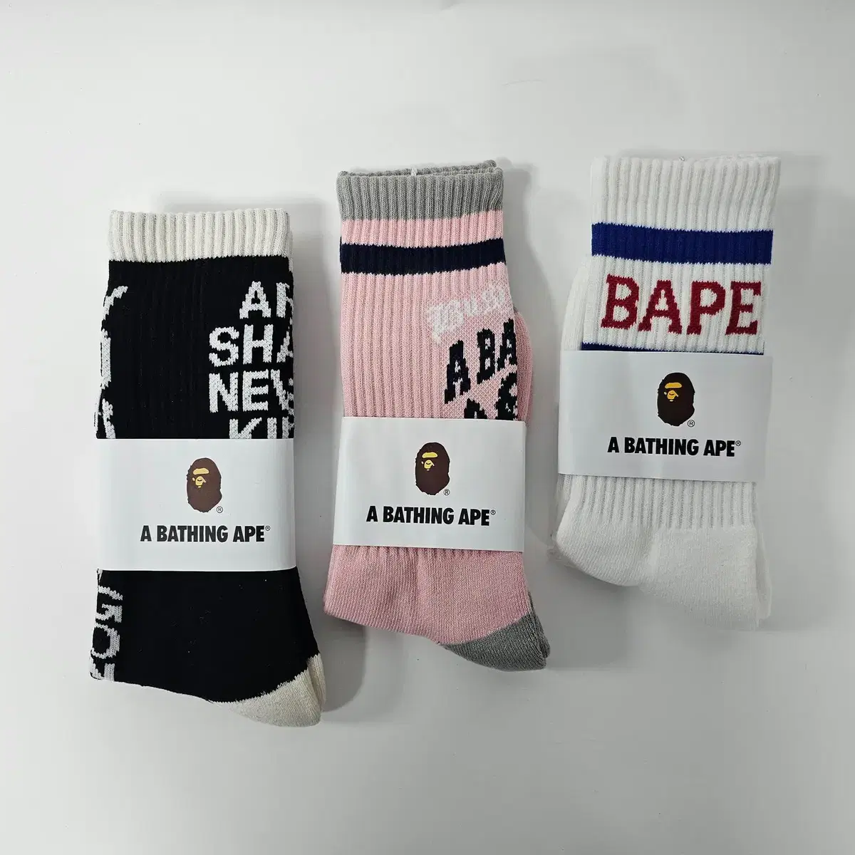 베이프 빅로고 A Bathing Ape 칼리지 크루삭스 1팩 - L