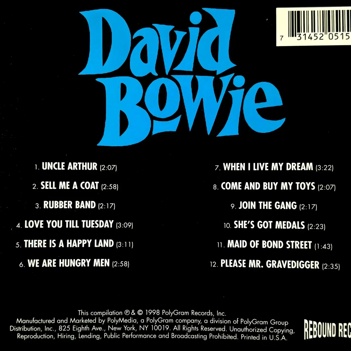 David Bowie - David Bowie (CD) 미국반 민트급