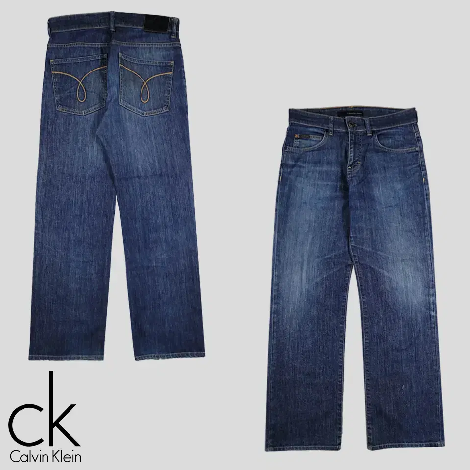 Calvin Klein Jins Medium Blue Wash Black Tab Straight Fit Jeans Denim Pants 30