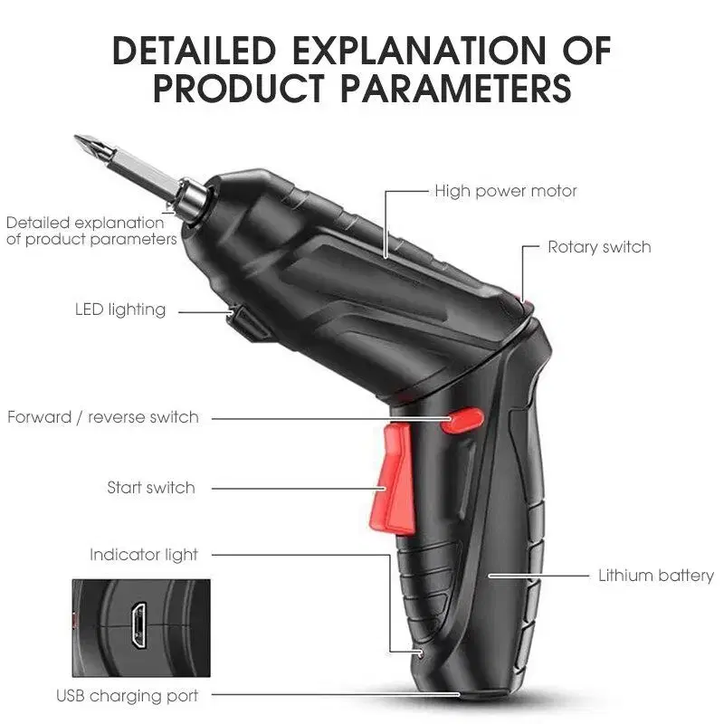 가정용 3.6V 미니 무선 전동 드릴 세트, 1800mAh 리튬 배터리