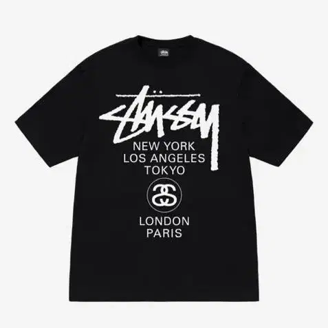 [새상품,정품] 일본 스투시 월드투어 티 블랙 2023 XL stussy