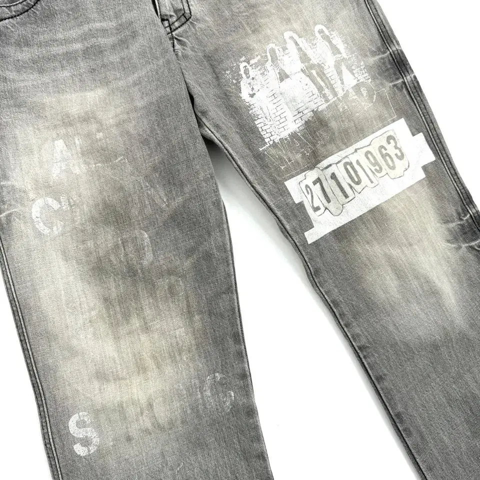 semantic design punk printed denim pants