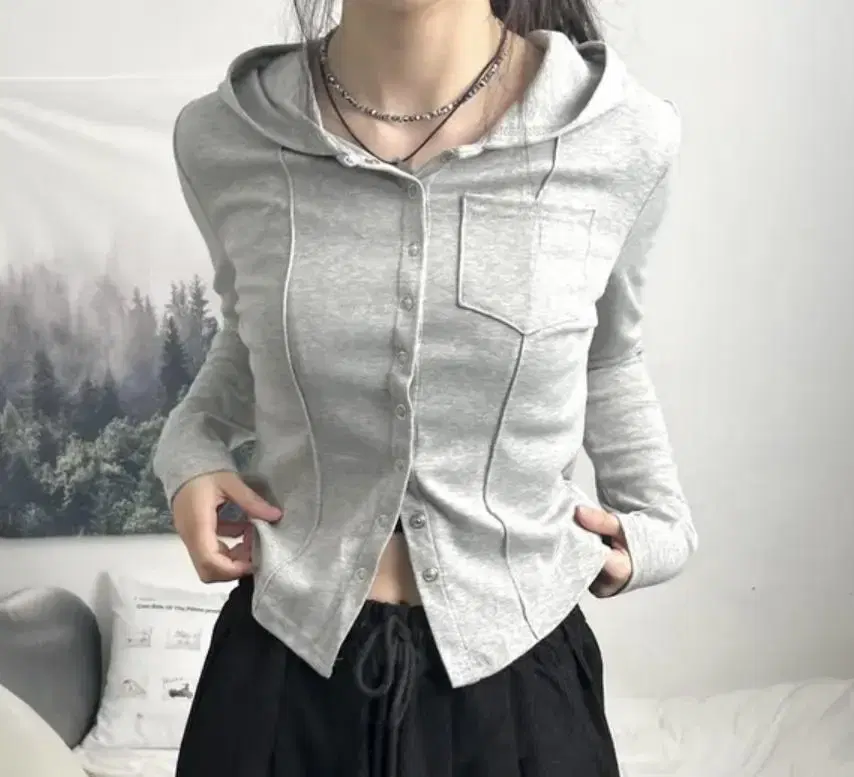 에이블리 opm 오피엠 pintuck hood slim cardigan