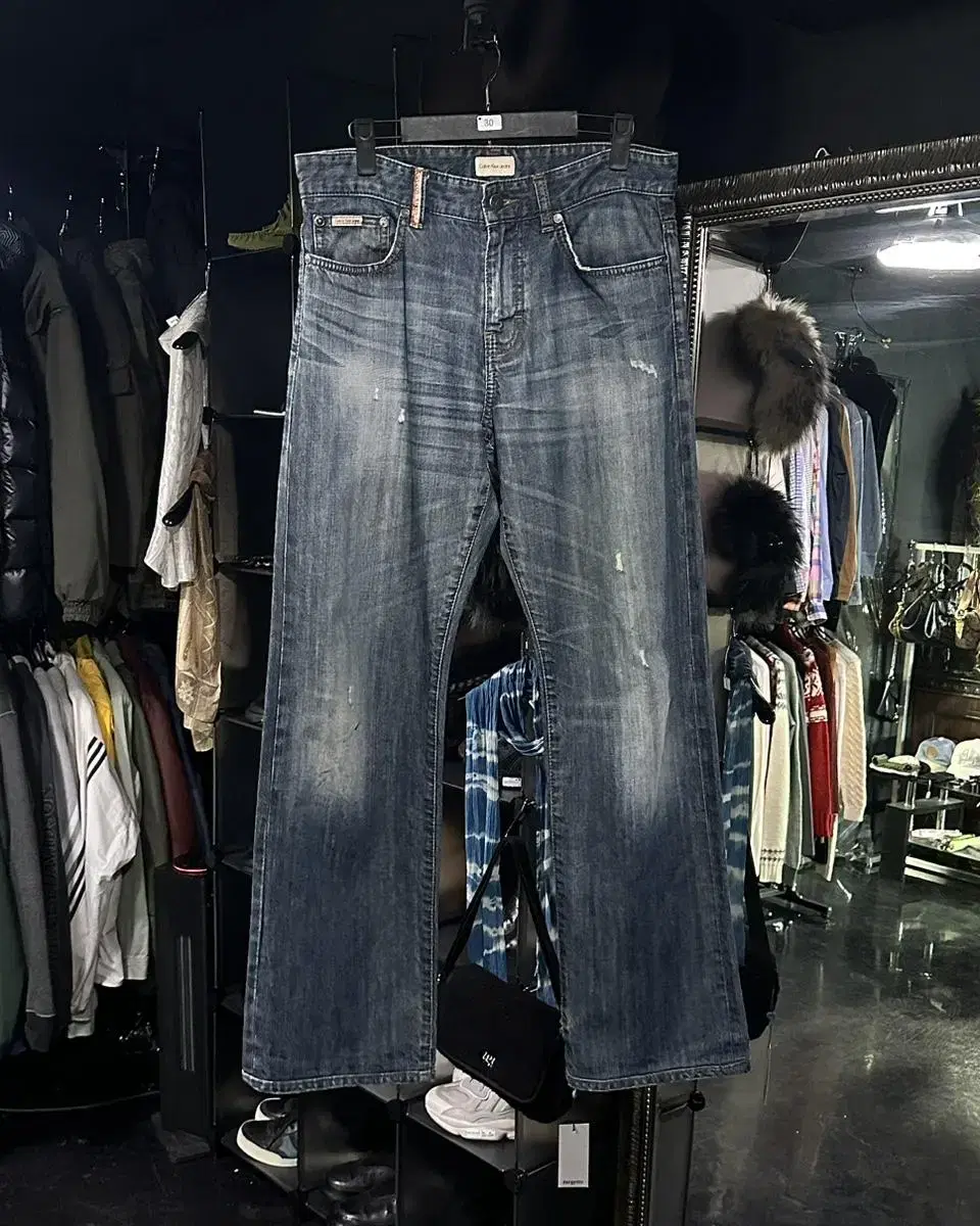 Calvin Klein jin Denim Washed Jeans Logo Wide Pants 30 M