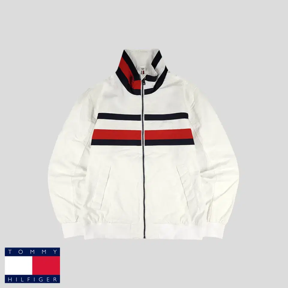 Tommy Hilfiger White Tommy Colorblocked Nylon100 Woven Old School High Neck Windbreaker L