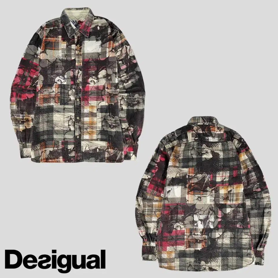 DESIGUAL Desigual Black White Orange Red Check Flower Pattern Hippie