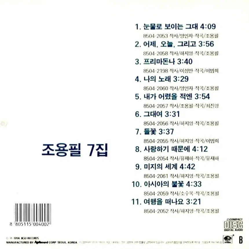 조용필 7집 (CD) 1994 리이슈 민트급 중고