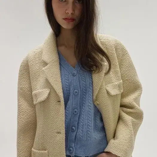 엘보른 Riga Tweed Half Coat (Butter) 하프코트