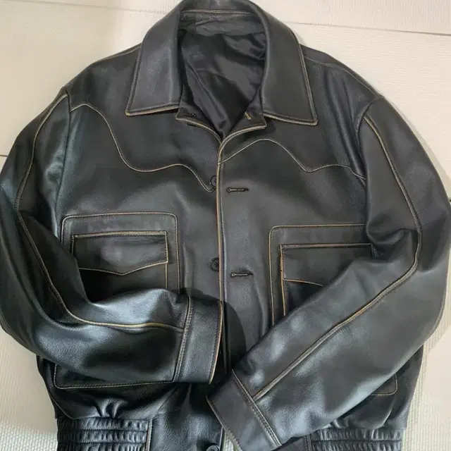 Stu curved line leather jacket