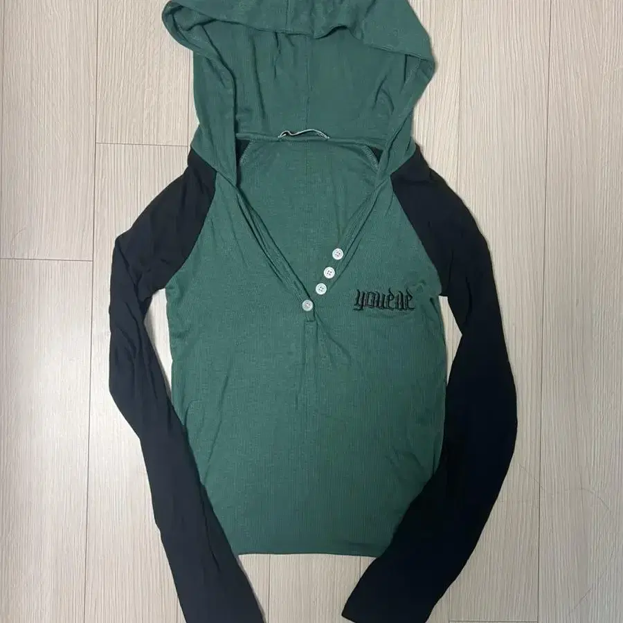 유이브 골지 raglan hoodie top 그린 멜란지