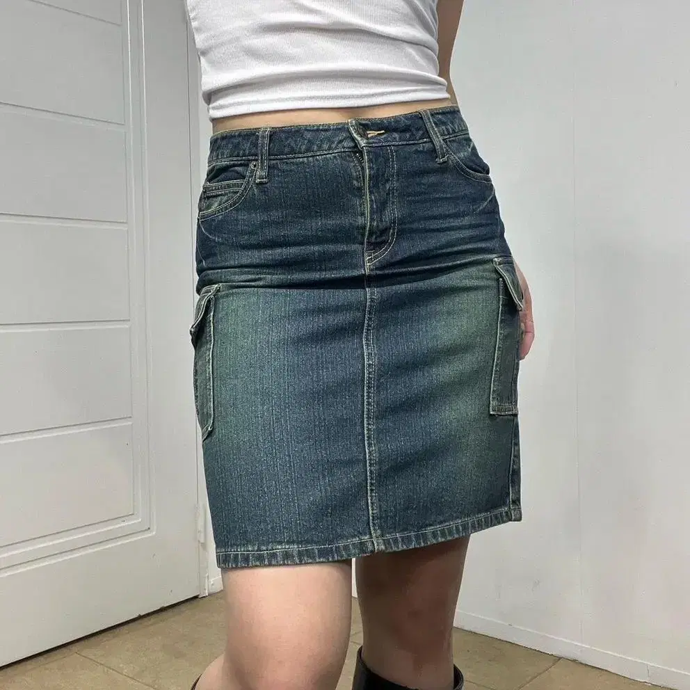 Denim washing pocket skirt -빈티지 스커트