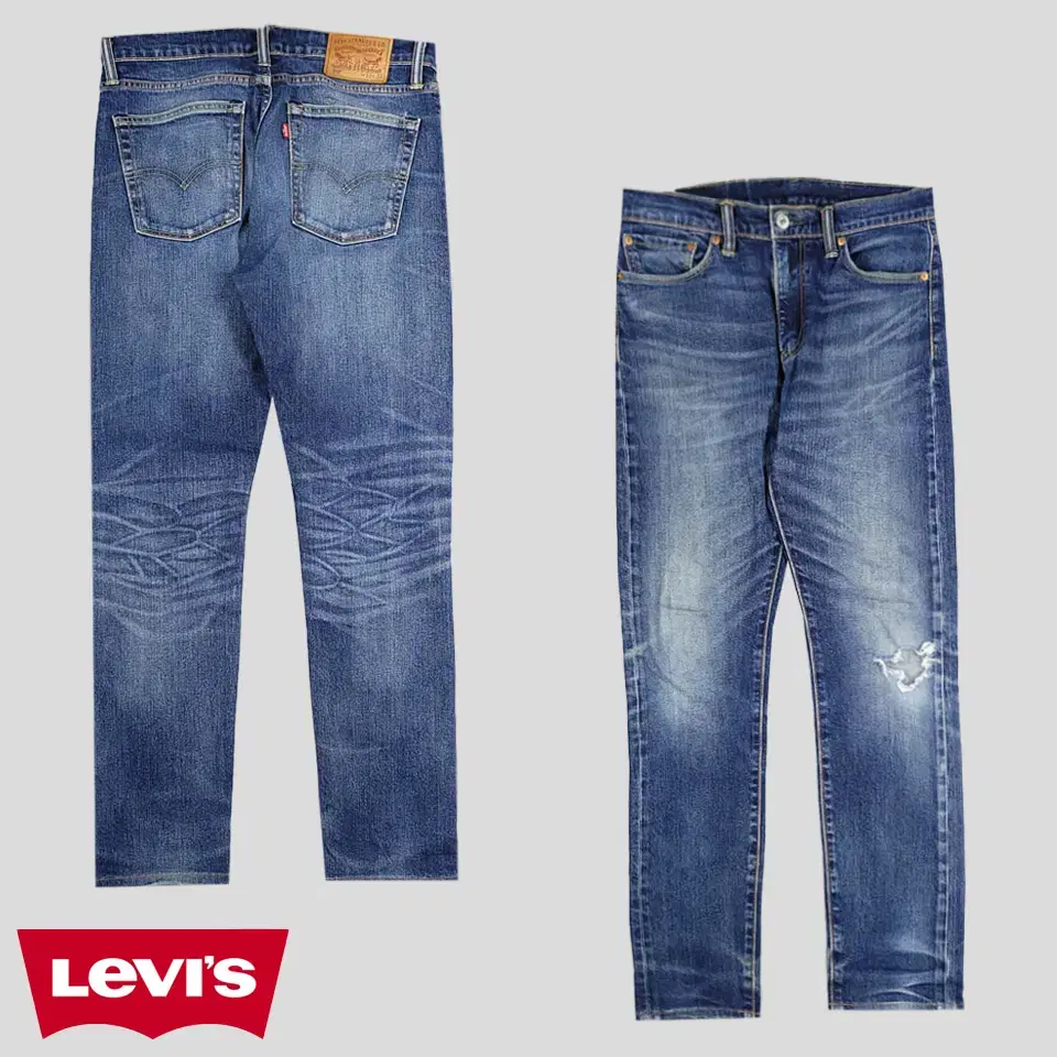 Levi's 501 Mid-Rise Washed Slim Straight Fit Damage Jeans Denim Pants 32