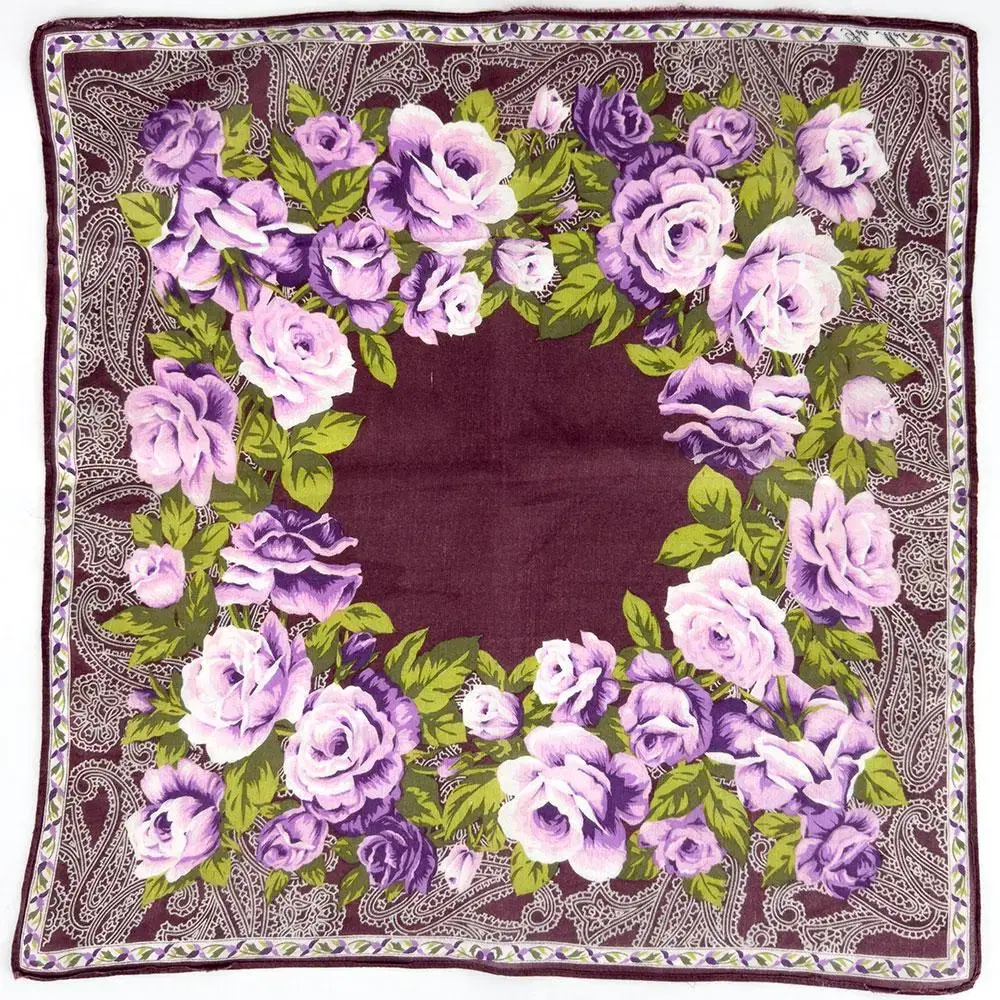 JPN Flower Pattern Handkerchief Scarf Petite Square Cotton Cotton Vintage (19497)