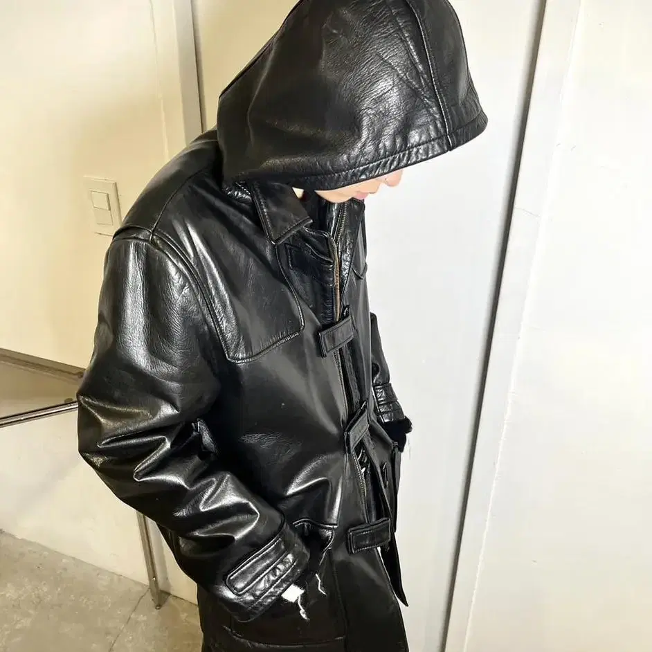 Cow Leather Buckle Coat