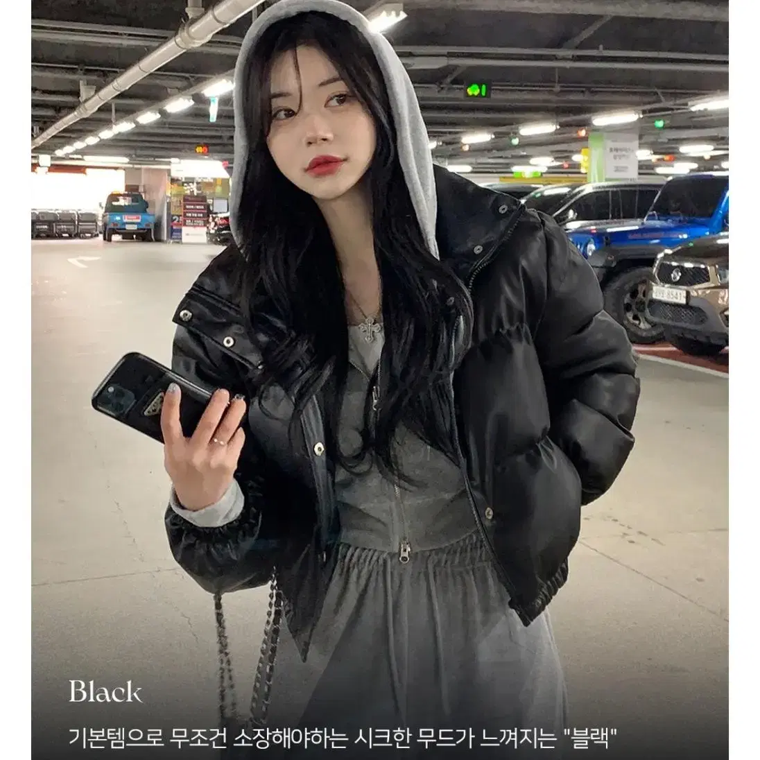 데이로제 블라디 레더 크롭 패딩 블랙