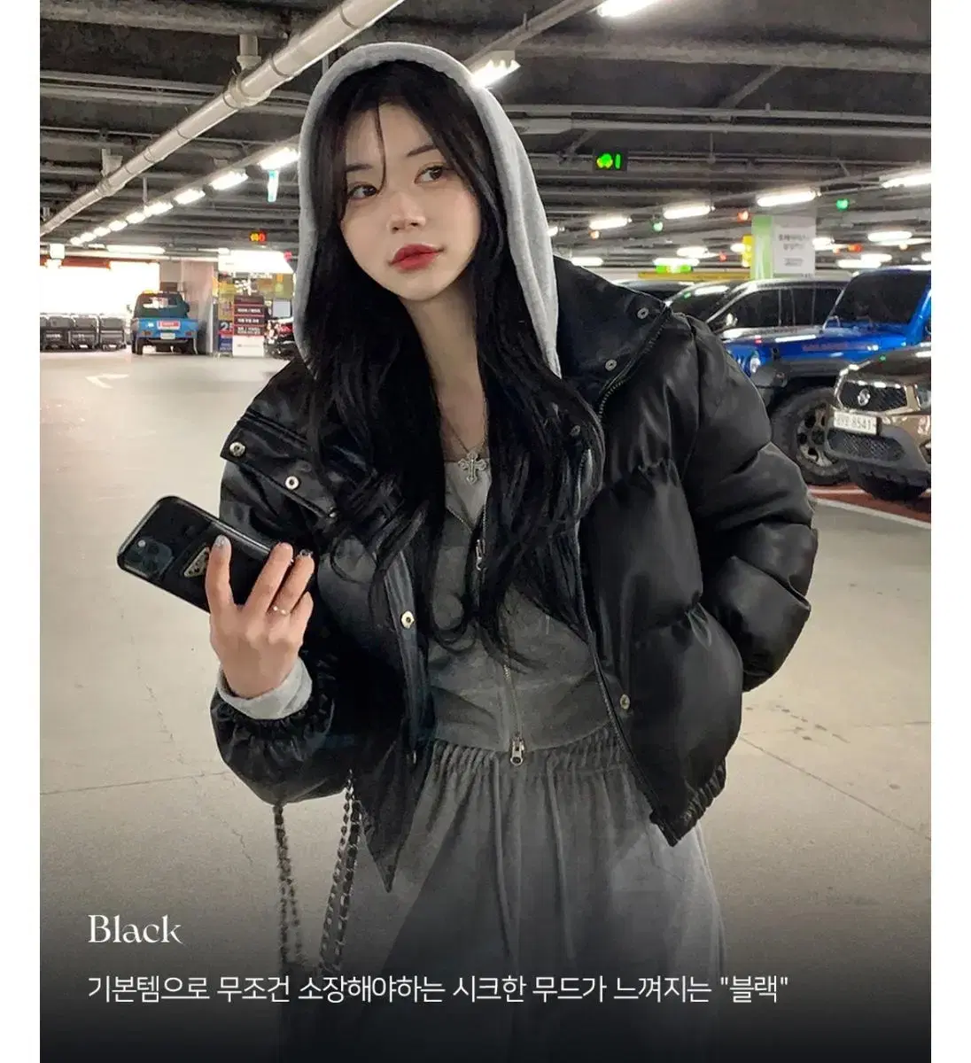 데이로제 블라디 레더 크롭 패딩 블랙