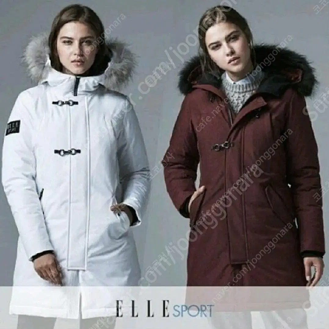 ELLE SPORT 엘르 스포츠 구스다운 버클 패딩 자가드 헤링본 거위털