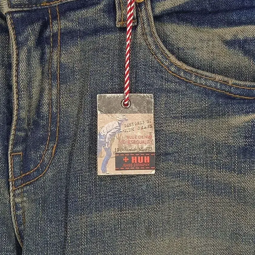 HUHDENIM 남 페인팅 약스판데님팬츠 브라운중청M (HU21209)