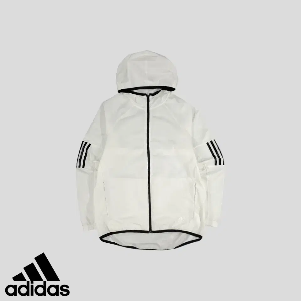 Adidas White Black Tricot Tonton Logo Ripstop Woven Lightweight Hooded Windbreaker L