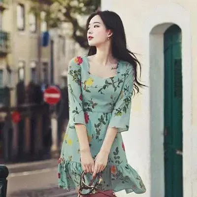 [새상품] 밀크코코아 mint rose dress (L size)