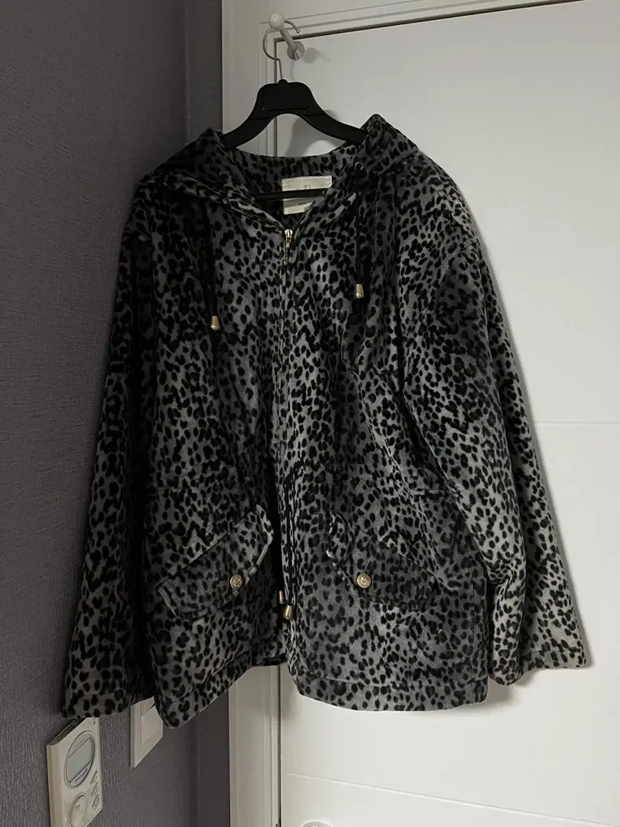 Vintage gray leopard-print quilted hooded jumper jacket punk gal