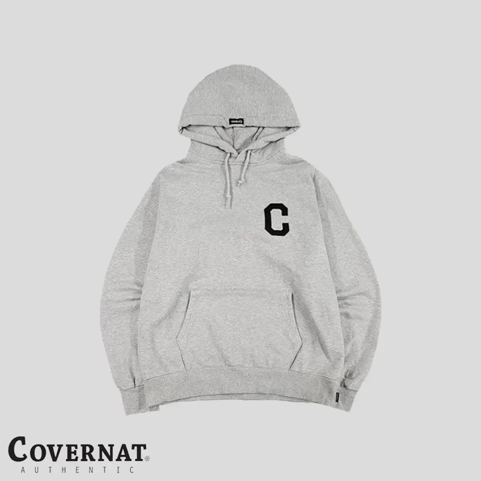 Coverknit Grey Black C Logo Patch Kangaroo Pocket Cotton100 Sweat Overfit Hoodie