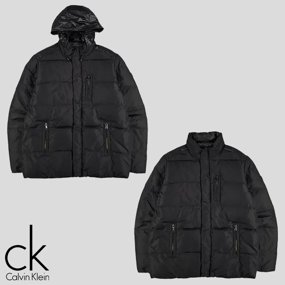 Calvin Klein Jins Black Boxpatch Chest Pocket Hidden Hooded Nylon Duck Down