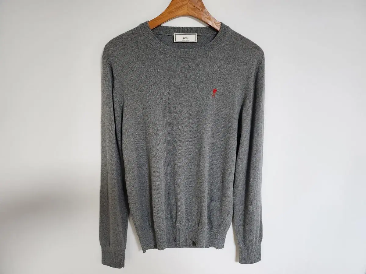 [M] Army Gray Small Heart Embroidered Wool Knit E17K21