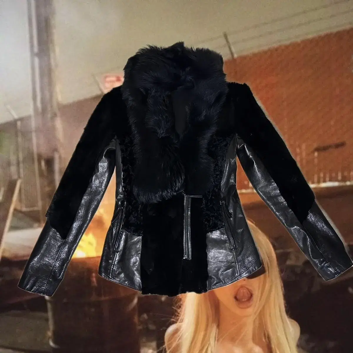 Punk fur sheep leather jacket