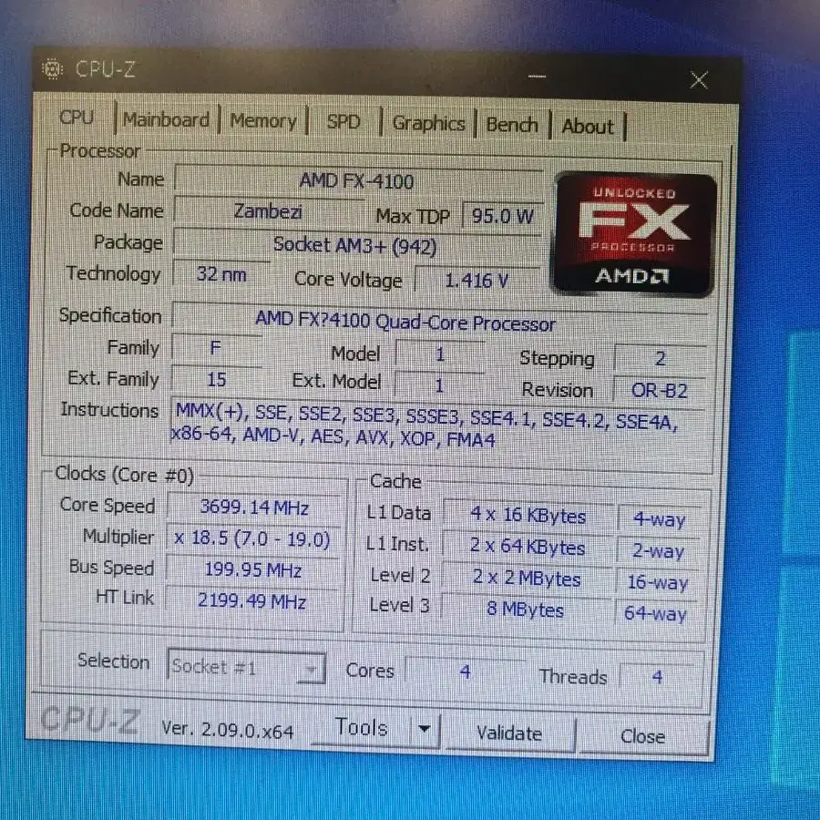 AMD 잠배지 FX-4100 CPU 쿨러별도