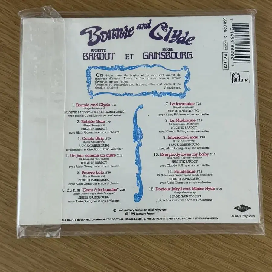 세르쥬 갱스부르 & 브리짓 바르도 /Bonnie & Clyde 수입 CD