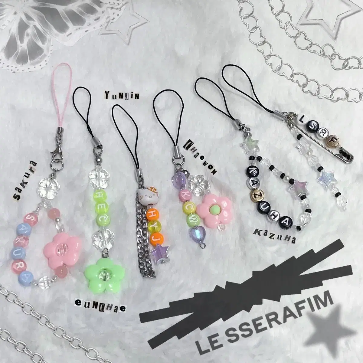 [SALE] le sserafim initial beads keyring kim chaewon sakura kazuha hong eunchae huh yunjin