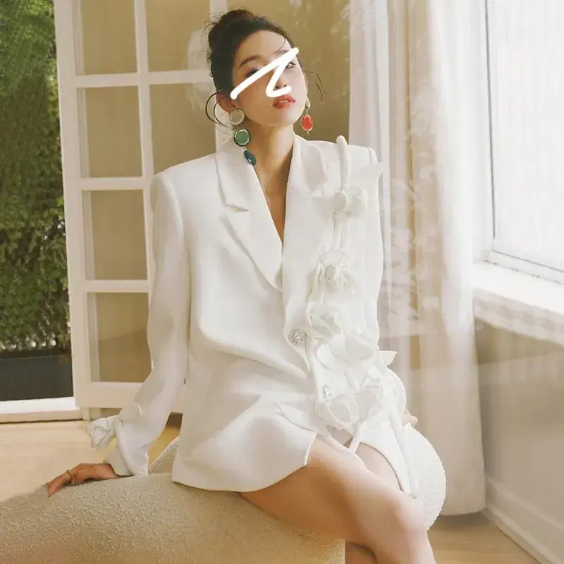 French White Flower Loose Dress Suit